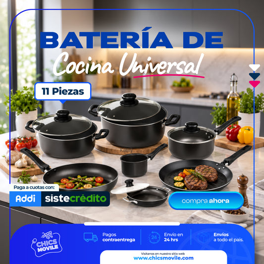 Juego De Ollas Universal 11 Piezas Antiadherente Color Negro 🍲🍚