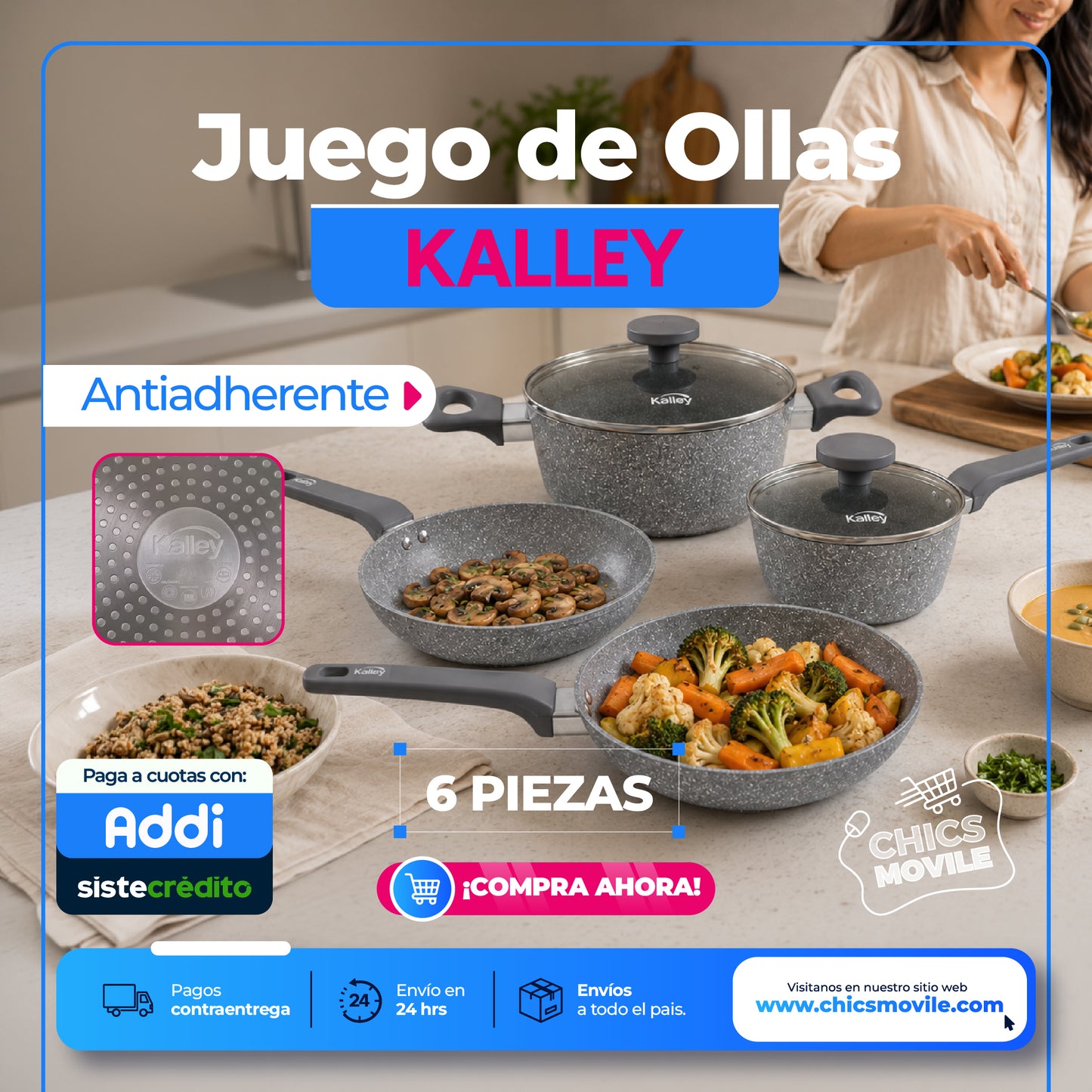 Juego de ollas Kalley, 6 piezas efecto mármol