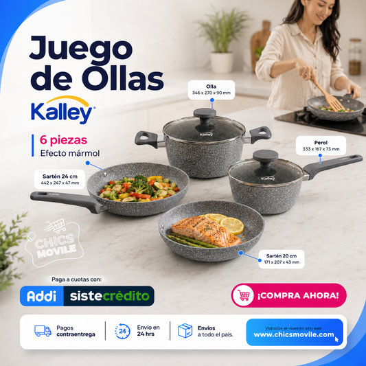 Juego de ollas Kalley, 6 piezas efecto mármol