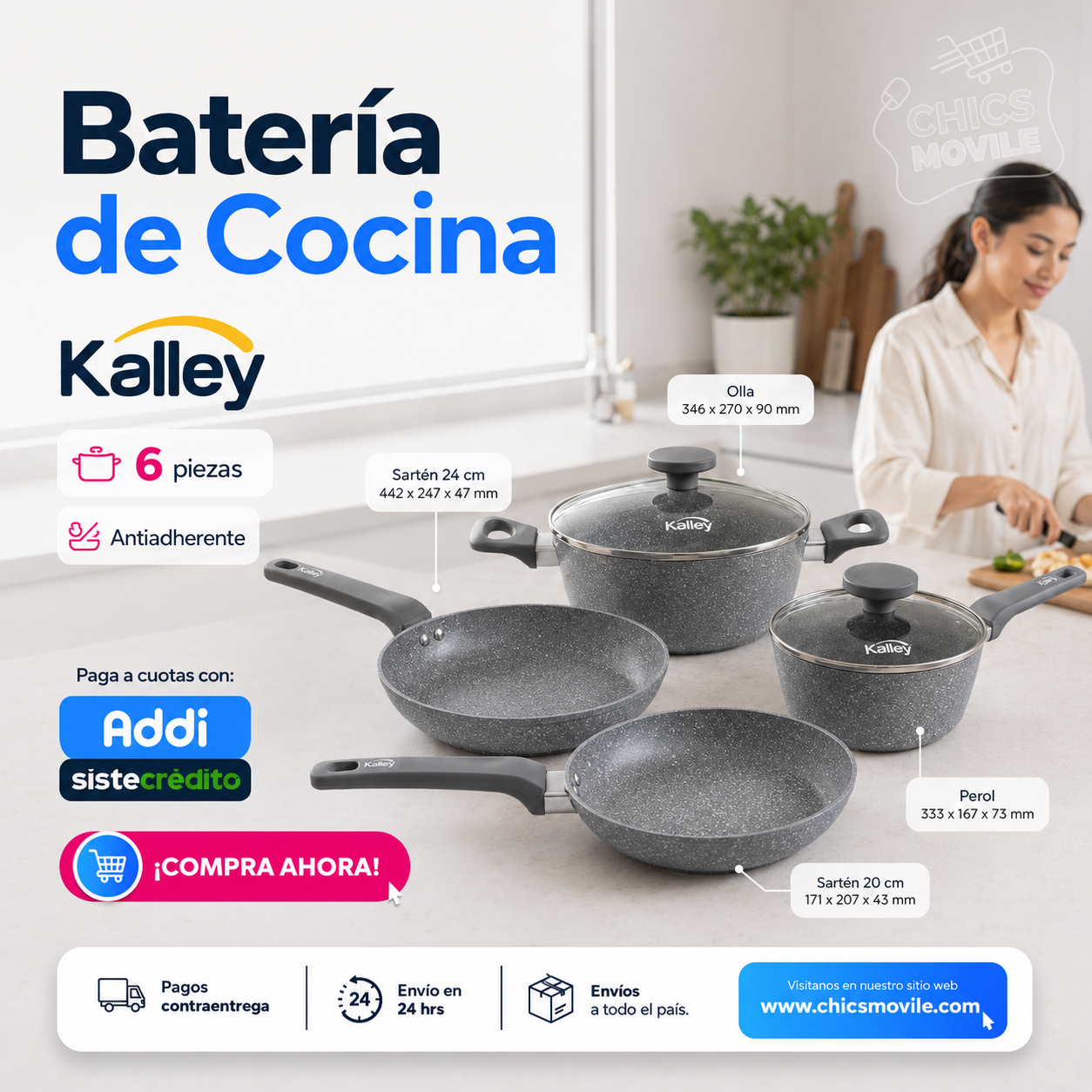 Juego de ollas Kalley, 6 piezas efecto mármol