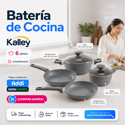 Juego de ollas Kalley, 6 piezas efecto mármol