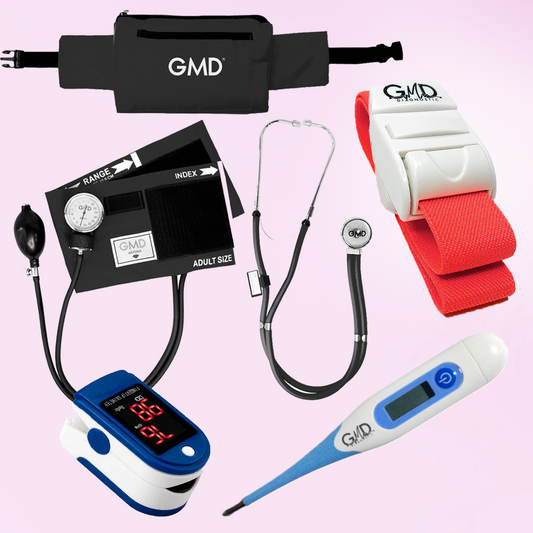 Kit de enfermería GMD Tensiómetro,  Fonendoscopio + Oxímetro + Termómetro + Torniquete Elástico
